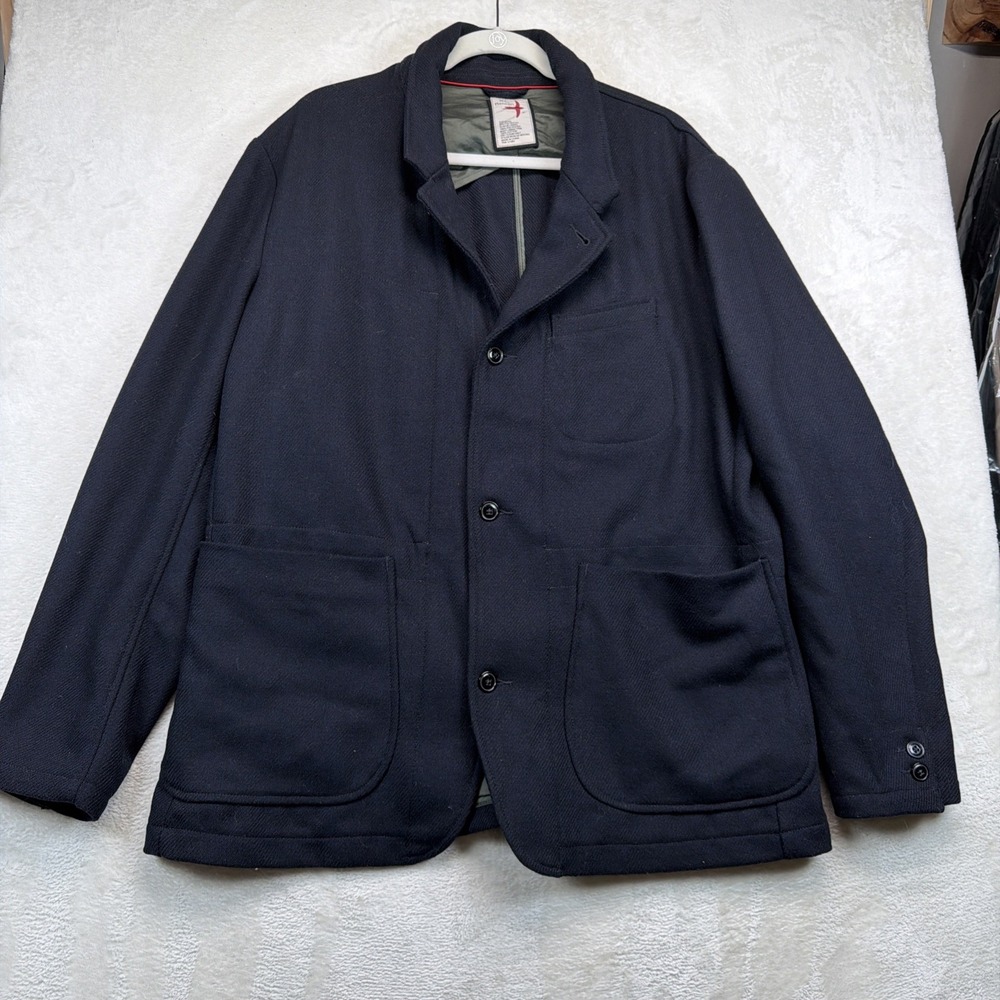 Relwen Heritage Trap Blazer Mens XL Navy Wool Blend Unstructured Sport Coat
